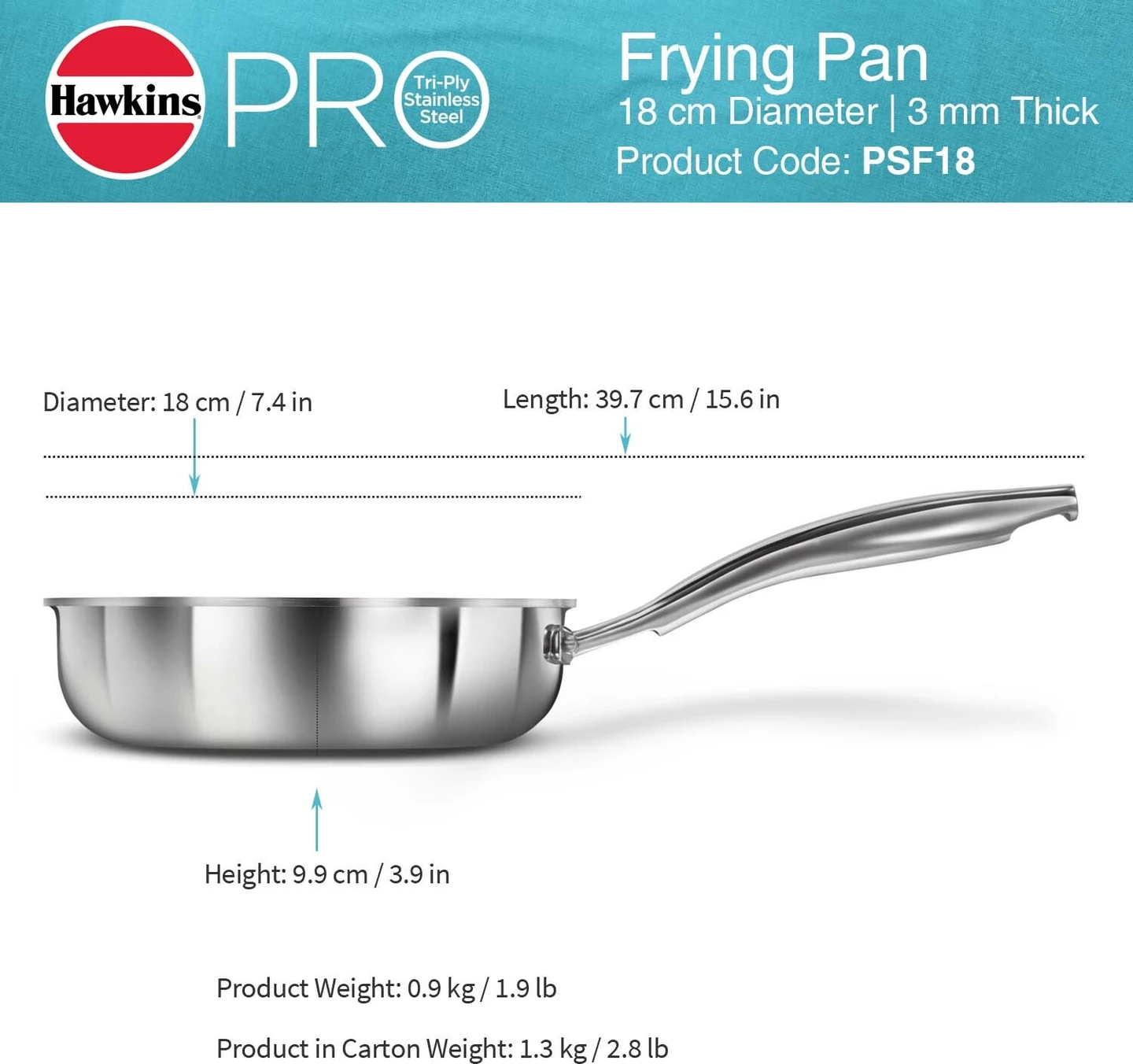 Induction Compatible SS Tri-ply PRO Frying Pan 18 cm (PSF18) - Alternate View