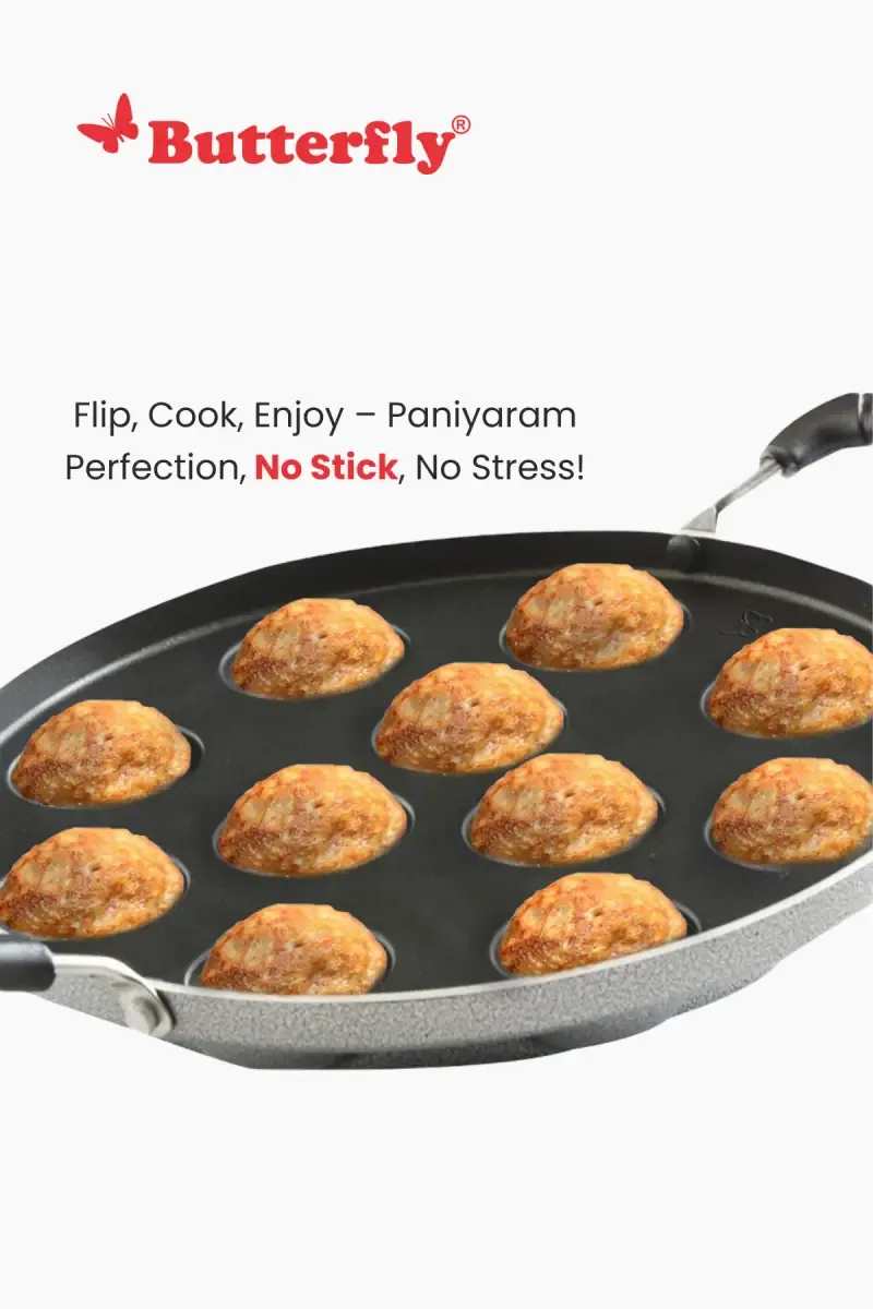 Butterfly Raga Non-Stick Aluminium Paniyarakkal, 250mm  - Detail View