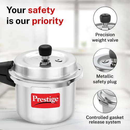 Prestige 3 Litre Aluminium Popular Svachh Outer Lid Pressure Cooker | Deep Lid for Spillage Control | Anti-Bulge Base | Gasket Release System - Detail View
