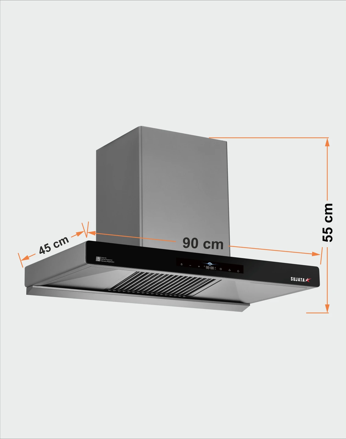 SUJATA Zircon 90, 1750 CMH Auto Clean Chimney Motion Sensor 90 cm Grey 1750 CMH 90 cm Auto Clean Chimney (Wall Mounted, Grey) - Alternate View