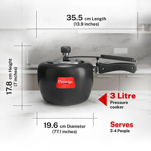 Prestige Apple Duo Plus Hard Anodised Spillage Control Pressure Cooker 3 L (Black) - Detail View