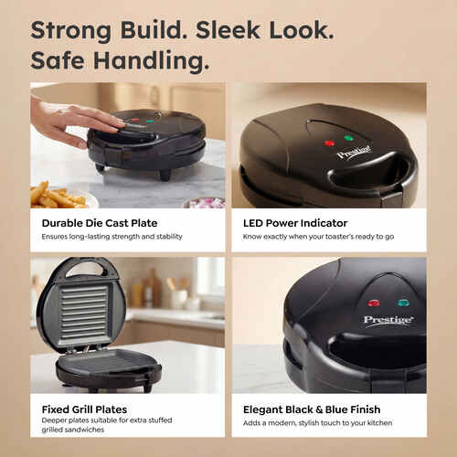 Prestige PGSP Single Sandwich Toaster with Fixed Grill Plate(500W, Black, Non-Stick) - Detail View