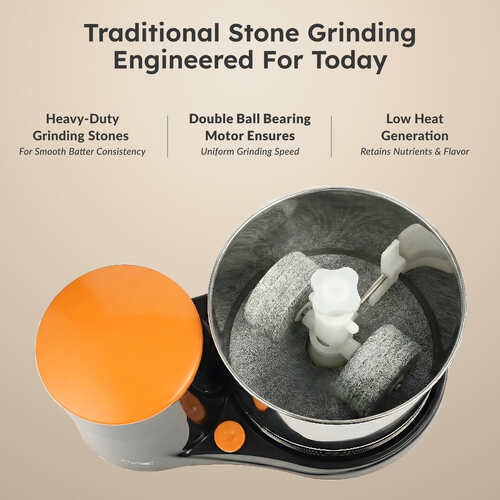 Prestige PWG 07 Wet Grinder with Stainless Steel Drum 200 W, 2 L (Black, Orange) - Alternate View