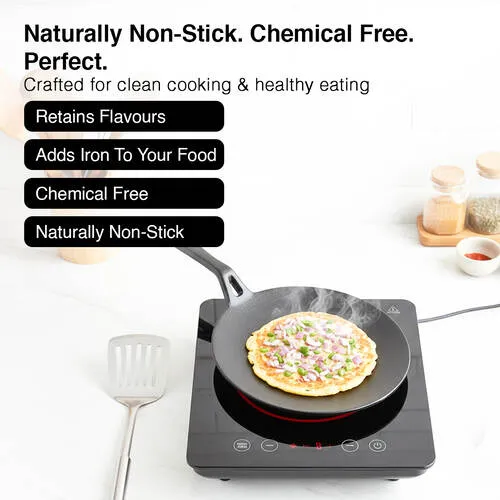 Prestige Cast Iron Scratch Resistant Concave Tawa, 25cm (Black) - Detail View