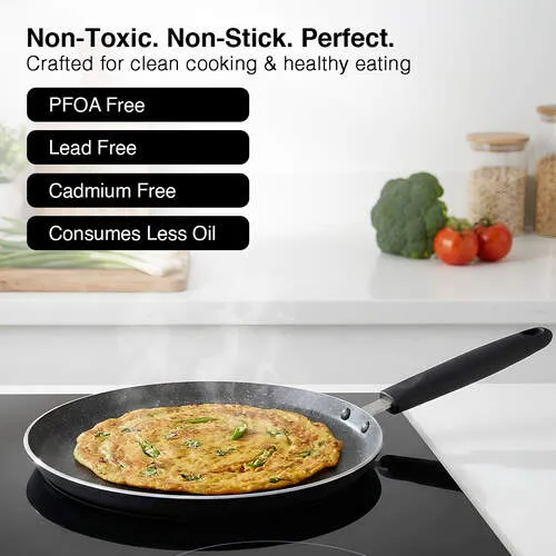 Prestige Omega Deluxe Granite Non-stick Round Base Omni Tawa (Black) - Detail View