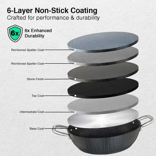 Prestige Durastone Hard Anodised 6 Layer Non-Stick Kadai with Glass Lid, (24 cm, 2.5 Litre) (Black) - Detail View