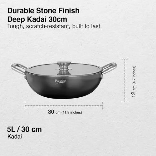 PRESTIGE DURASTONE HARD ANODISED NON-STICK COOKWARE DEEP KADAI 30cm (5 LITRE) WITH GLASS LID - Alternate View