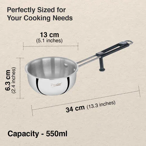 Prestige 13cm/550ml Tri-Ply Stainless Steel Splendor Tadka Pan|Gas & Induction Compatible| Rimmed Edge| In-Built Stand| Heat Resistance Handle| Thick Gauge - Alternate View