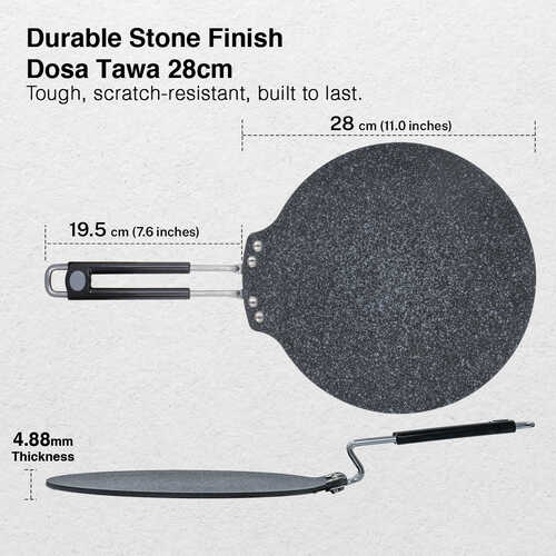 Prestige Durastone 28cm Hard Anodised Non-Stick Dosa Tawa| 6 Layer Non-Stick Coating| Gas and Induction Compatible| Metal Spoon Friendly| Stay Cool Handles - Alternate View