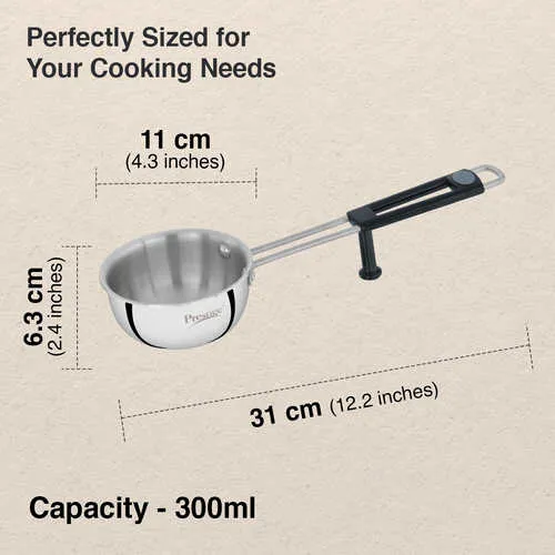 Prestige 11cm/300ml Tri-Ply Stainless Steel Splendor Tadka Pan| Gas & Induction Compatible| Rimmed Edge| In-Built Stand| Heat Resistance Handle| Thick Gauge| Life Time Warranty - Alternate View