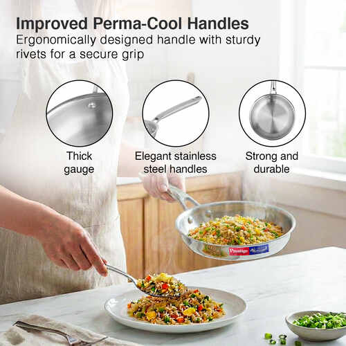 Prestige 24cm/1.7L Tri-Ply Stainless Steel Splendid Fry Pan with Lid|Gas and Induction Compatible|Even Heat Distribution| Thick Gauge Tri-Ply Body - Detail View
