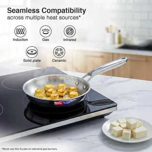 Prestige 18cm/0.8L Tri-Ply Stainless Steel Splendid Fry Pan| Gas and Induction Compatible |Even Heat Distribution| Thick Gauge Tri-Ply Body - Detail View