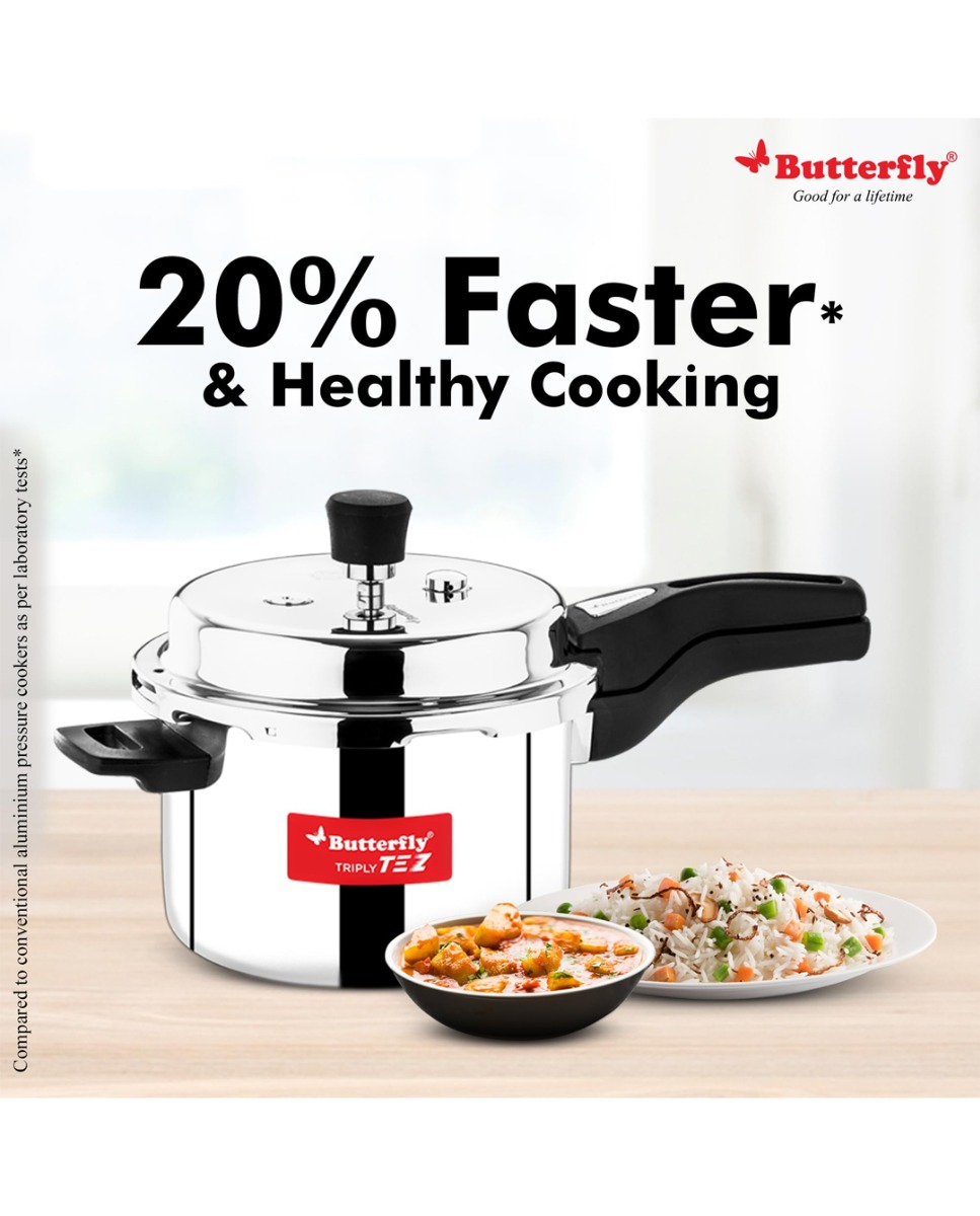 Butterfly Stainless Steel Tez Triply 5 Litres Pressure Cooker - Alternate View
