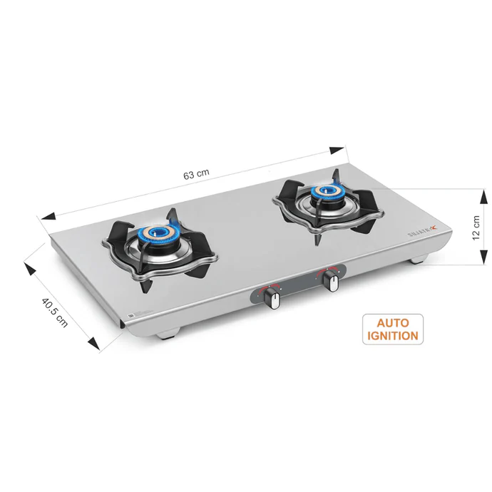 Sujata Cooktop Sterno, 2 Burner Manual Stainless Steel Glossy SS Body Gas Stove (Silver) - Alternate View