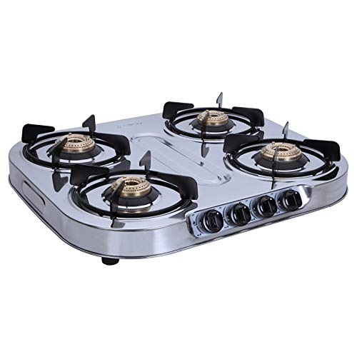 Elica 4 Burner Stainless Steel Gas Stove (INOX 604 SS) - Manual, Silver - Detail View