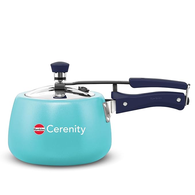 Hawkins Cerenity 3L Pressure Cooker | Ceramic Coated Body | Contura Shaped | Induction & Gas Compatible | Cook Rice, Dal & Curries | ISI Certified | 5 Year Guarantee | Sea-Salt Aqua (ICU30) Visit the Hawkins Store