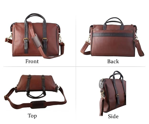 Mysa Brown Vegan Leather Slim Vintage Messenger Crossbody Satchel Shoulder Laptop Briefcase Sleeve Bags with Adjustable Strap for Office Work School Travel Fits 14