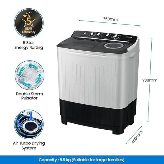 Samsung 9 kg, 5 star, Semi-Automatic Top Load Washing Machine (WT90C4260GG/TL, Air Turbo Drying - Alternate View