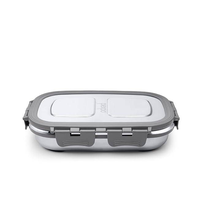 Go24 pexpo Steel Mate Stainless Steel Lunch Box for Kids (700ml) with Small Container (150ml) with Spoon - Grey  - Alternate View