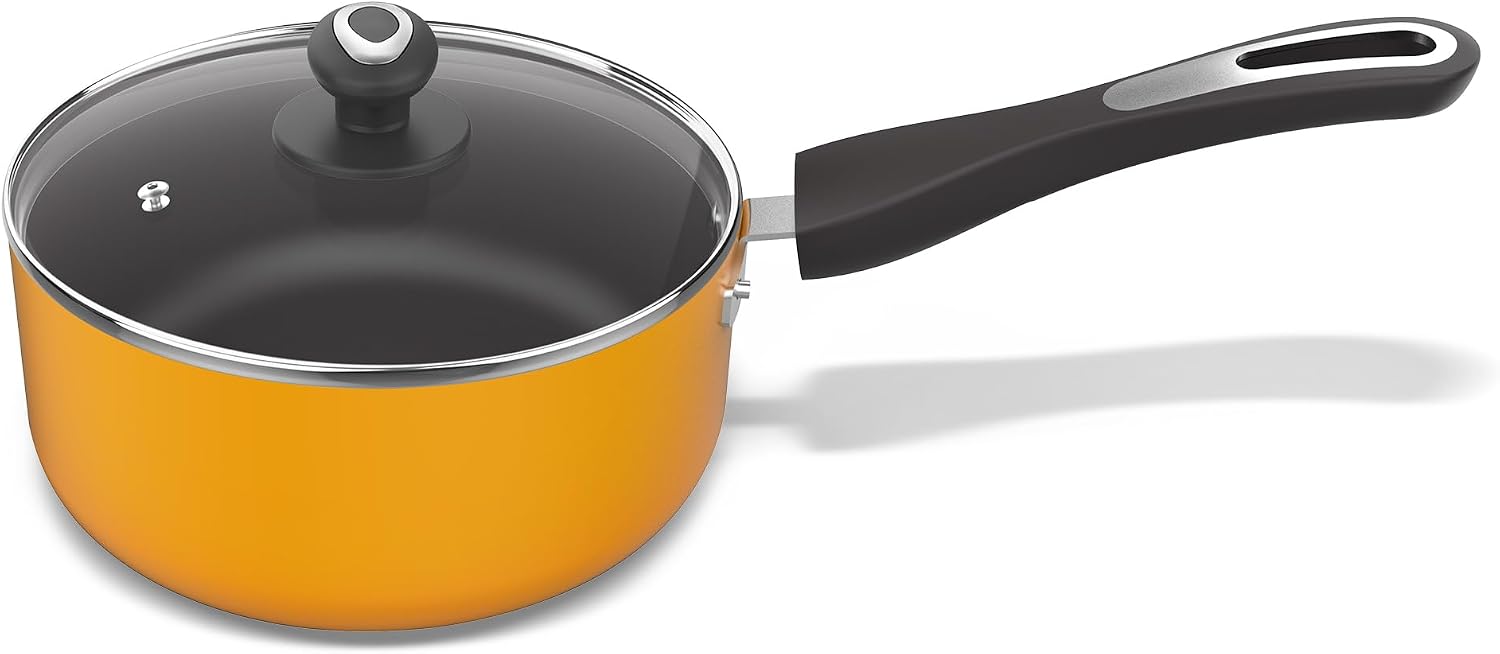 Preethi Dura Collection Non Stick Milk Pan, 18 cm, With Glass Lid