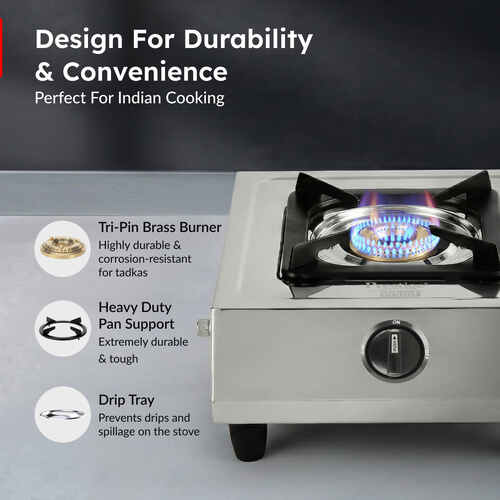 Prestige Prithvi Stainless Steel Gas Stove (1 Burner) - Alternate View