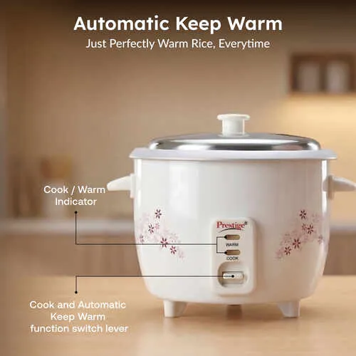 Prestige Delight PRWO Rice Cooker 1.0 L with Close Fit Lid (Off-white) - Detail View