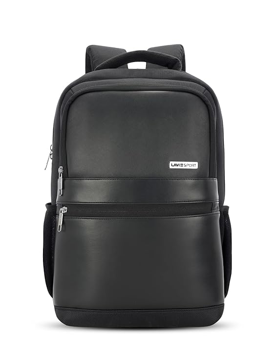 Lavie Sport 45cm Pioneer 24 Litres Laptop Backpack with Trolley Sleeve For Men & Women|Vegan Leather|Office Travel Backpack|Front organizer|Bottle Holder|Fits upto 14" Laptop