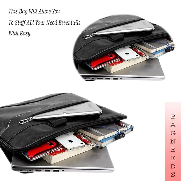 Bagneeds® 14 Inch Laptop Office Bag for Men & Women | Premium Synthetic Leather Business Briefcase | Padded Compartment | Adjustable Shoulder Strap - Detail View