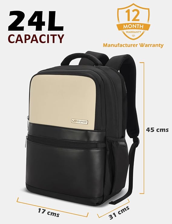 Lavie Sport 45cm Pioneer 24 Litres Laptop Backpack with Trolley Sleeve For Men & Women|Vegan Leather|Office Travel Backpack|Front organizer|Bottle Holder|Fits upto 14