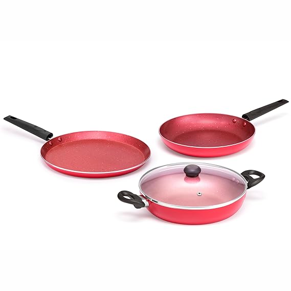 Butterfly Coral DLX KCP 3 Non Stick Cookware Set | Tawa 250MM, Fry Pan 240MM, Kadai 240MM 