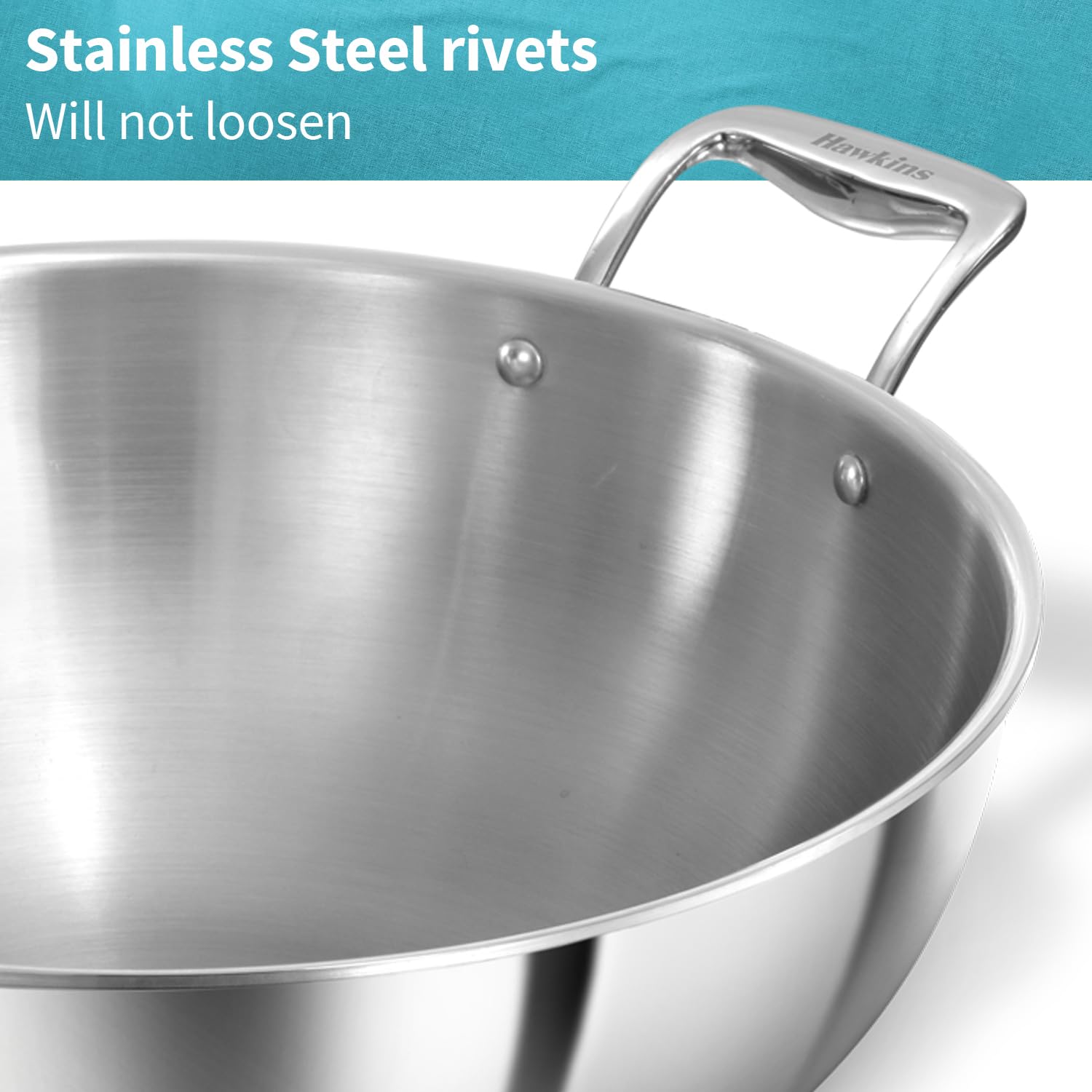 Hawkins Pro 8 Litre Deep-Fry Pan, Triply Stainless Steel Kadhai with Stainless Steel Handles and Stainless Steel Lid, Silver (PSK80S),33 Cm|Induction and Gas Stove Compatible - Detail View
