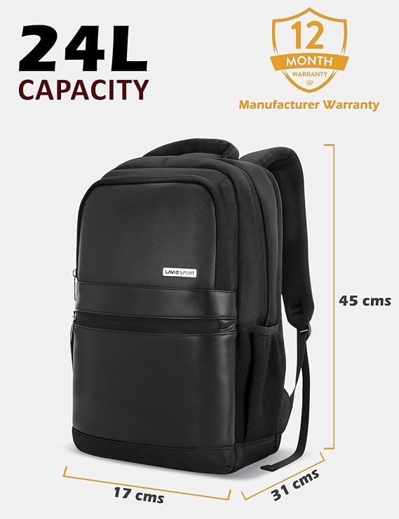 Lavie Sport 45cm Pioneer 24 Litres Laptop Backpack with Trolley Sleeve For Men & Women|Vegan Leather|Office Travel Backpack|Front organizer|Bottle Holder|Fits upto 14