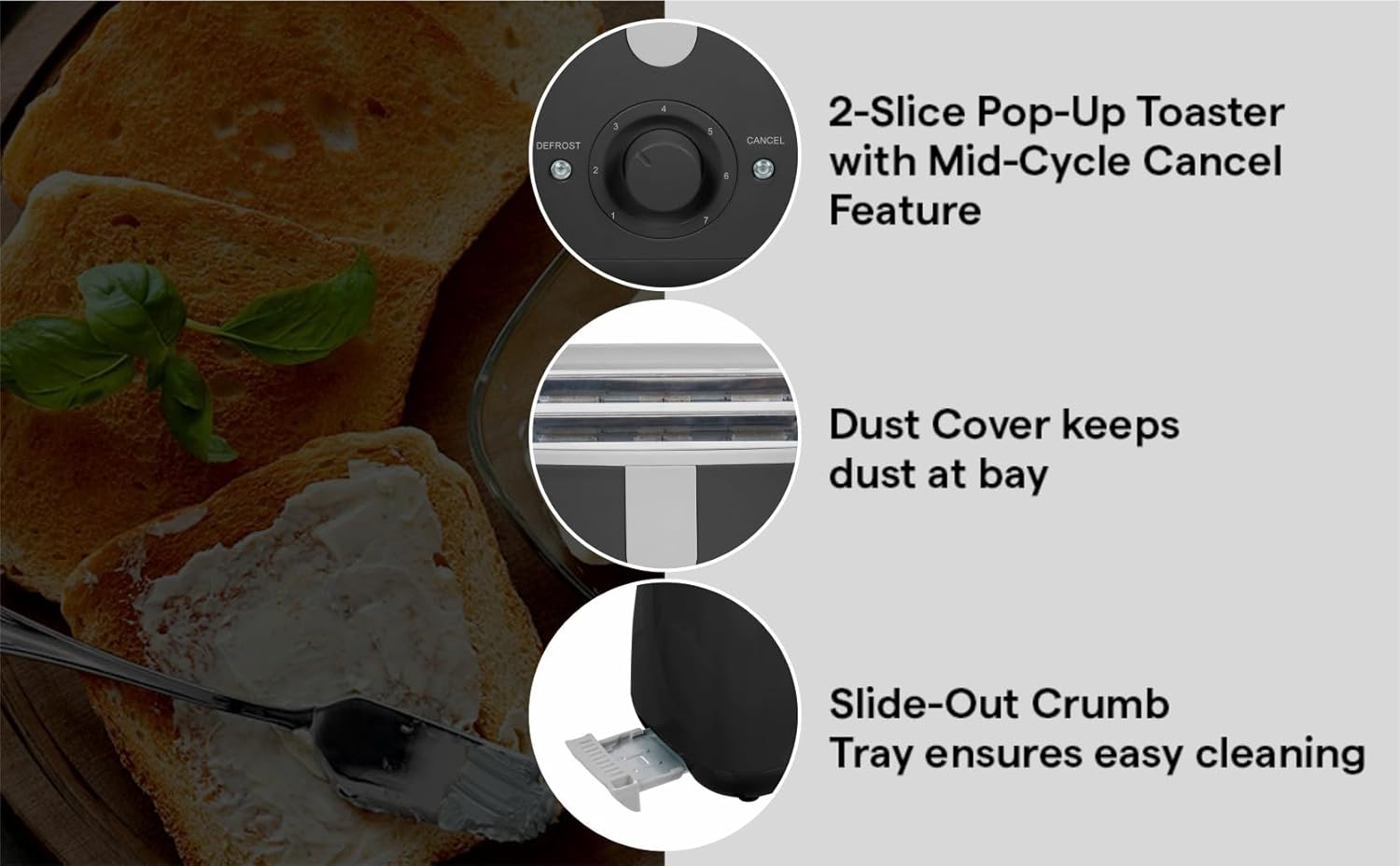 Pringle PT406 2-Slice Bread Toaster - Detail View
