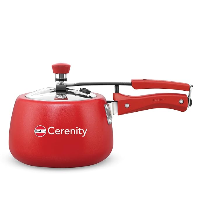 Hawkins Cerenity 3L Pressure Cooker | Ceramic Coated | Contura Shape | Induction & Gas Compatible | Cook Rice, Dal & Curries | ISI Certified | 5 Year Guarantee | Tomato Red (ICR30)