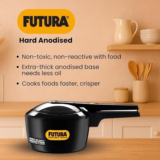 Hawkins Futura 2 Litre Pressure Cooker, Hard Anodised Inner Lid Pressure Cooker, Induction Cooker, Small Cooker, Black (IFP20) Visit the Hawkins Store - Alternate View