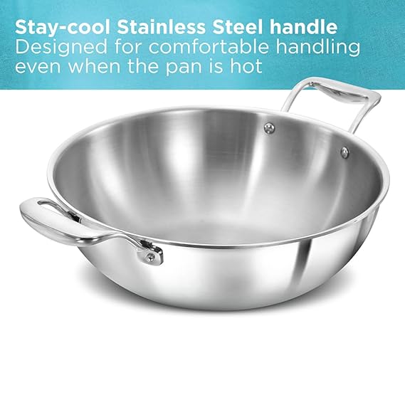 Hawkins Pro 5 Litre Deep-Fry Pan, Triply Stainless Steel Kadhai with Stainless Steel Handles and Stainless Steel Lid, Silver (PSK50S) - Alternate View
