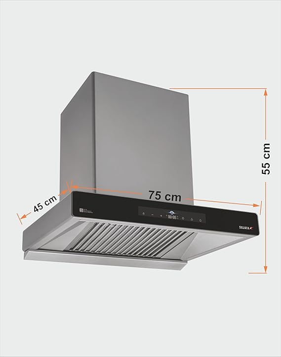 Sujata Chimney for Kitchen 75cm | Suction Power 1750 m³/hr | Kitchen Chimney for Home, Built-In Oil Collector, Auto Clean Feature, Warranty 15 Years BLDC Motor & 5 Years Whole Product (Zircon 75-Grey) - Alternate View