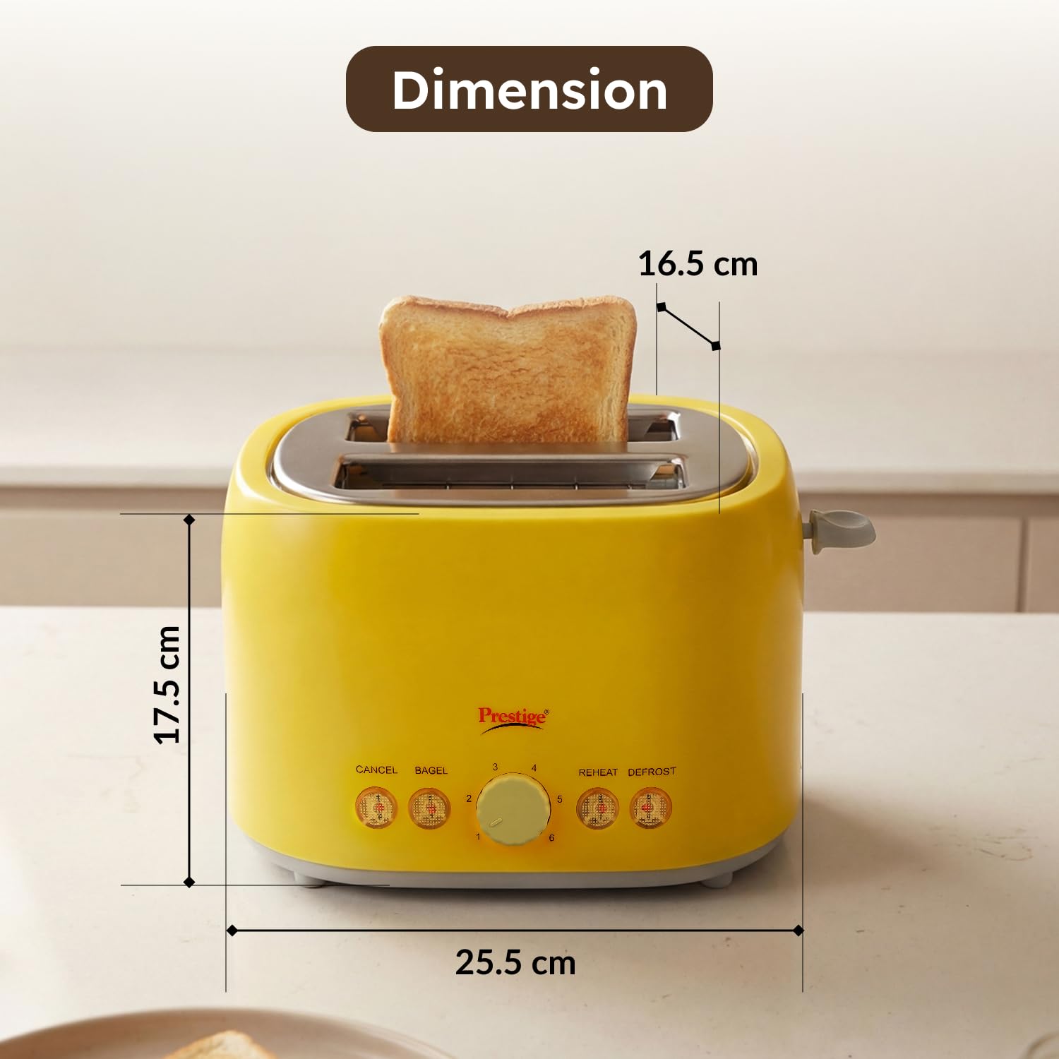 Prestige Pptpky 850-Watt Pop-Up Toaster, Yellow - 850 Watts - Detail View