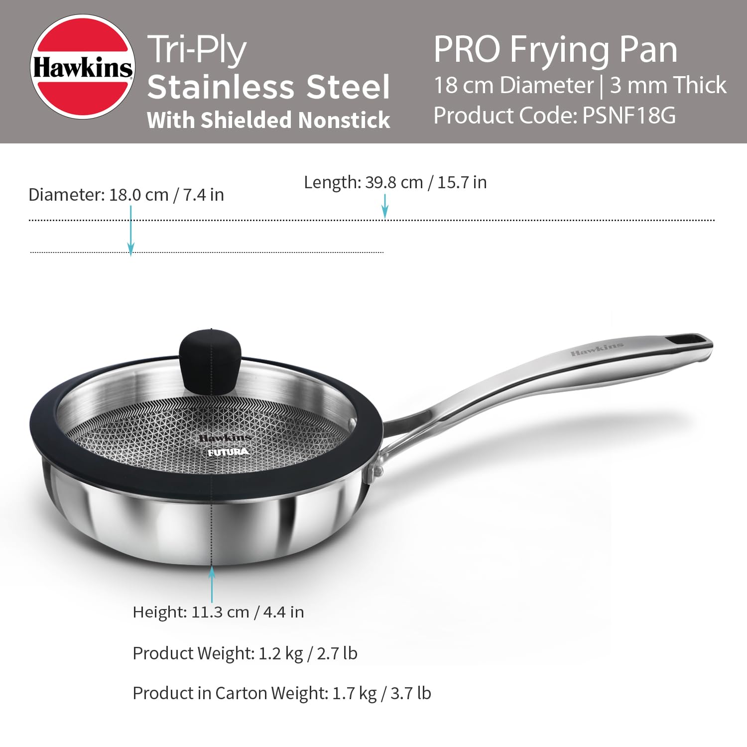 Induction Compatible SS Tri-ply Sheilded Nonstick PRO Frying Pan 18 cm (PSNF18G) - Alternate View