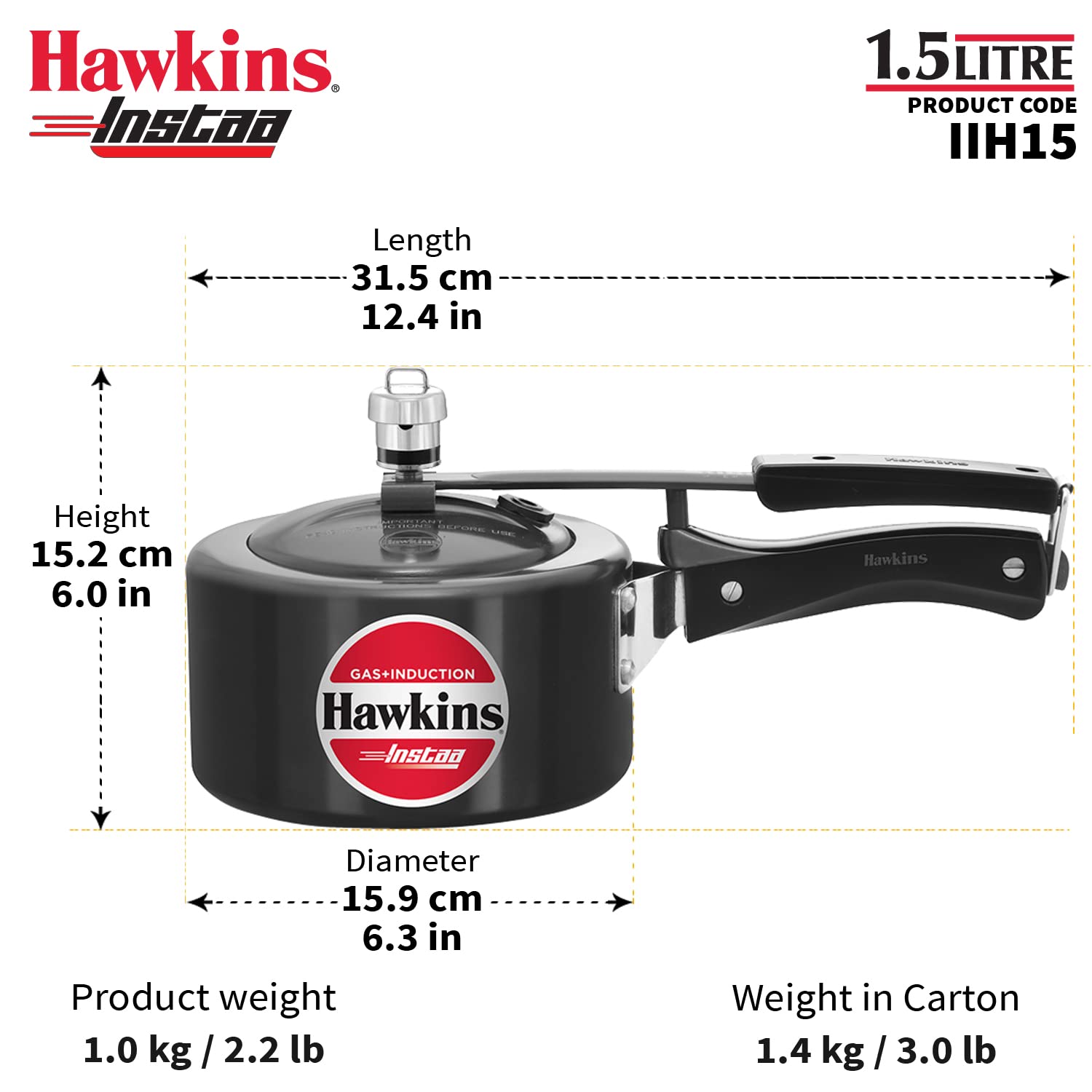 Hawkins Instaa 1.5 Litre (IIH15) - Detail View
