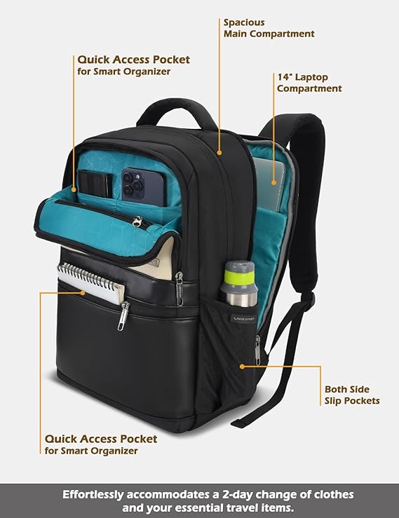 Lavie Sport 45cm Pioneer 24 Litres Laptop Backpack with Trolley Sleeve For Men & Women|Vegan Leather|Office Travel Backpack|Front organizer|Bottle Holder|Fits upto 14