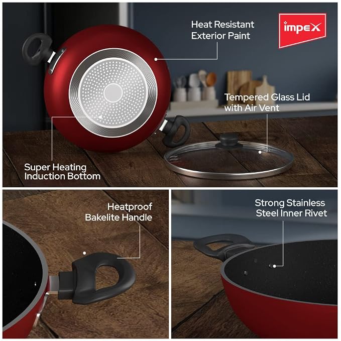 Impex Premium Nonstick Aluminium Kadai Pan - Detail View