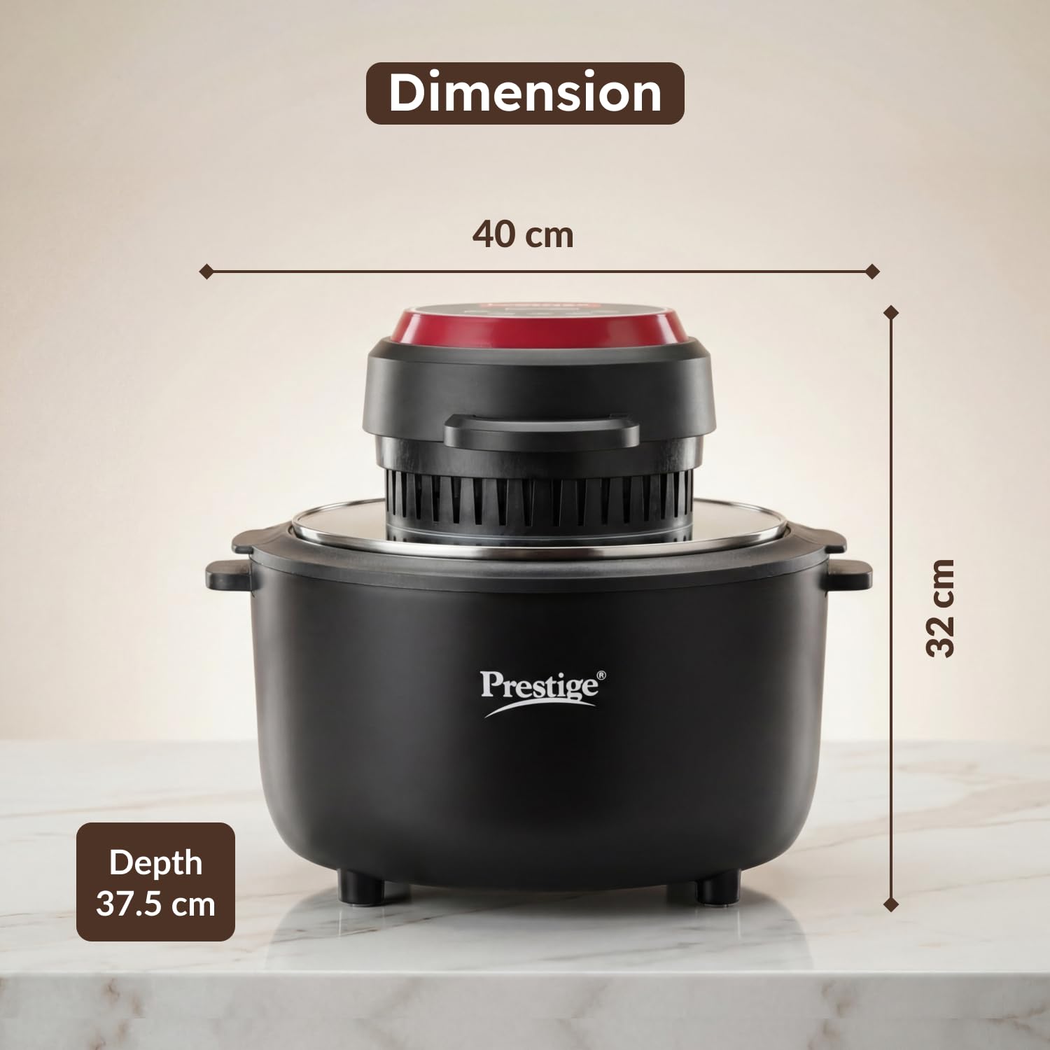 Prestige Multi-Chef All-in-One Air Fryer |80% less Oil Consumption|6.5L Capacity |1200 Watts Power|Airfry,Oven, Toast, Grill|See Through Lid|Advance Digital Display|Even Heat Distribution|Black - Detail View
