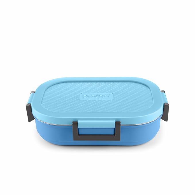 Go24 pexpo Tasty Bite Stainless Steel Insulated Tiffin Box for Kids (650ml) & Small Container (150ml) with Spoon - Blue - Alternate View