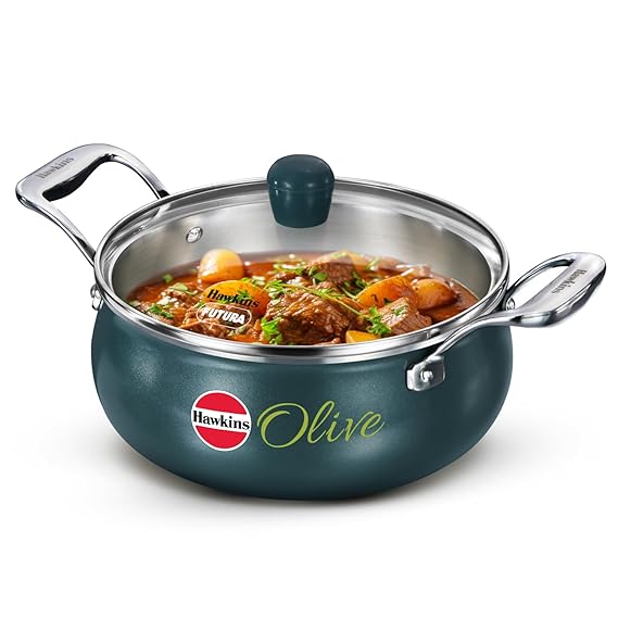 Induction Compatible Olive Pro 3 Litre SS Tri-Ply Handi with Glass Lid (POSH30G)