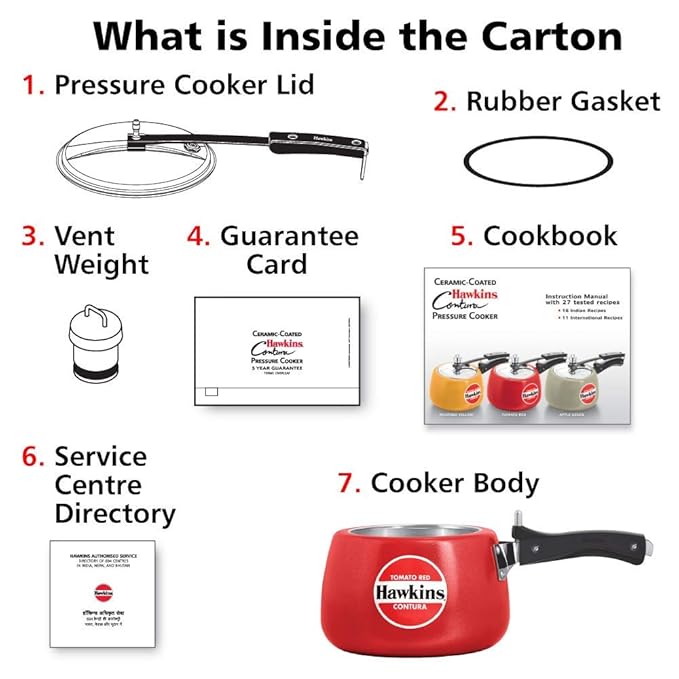 Hawkins 3 Litre Contura Pressure Cooker, Ceramic Coated Handi Inner Lid Cooker, Tomato Red (CTR30) - Alternate View