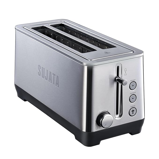 Sujata 1500 W Pop-up 4 Slice Stainless Steel PT12 Toaster | 7 Heating Modes | Cool Touch | Reheat and Defrost Function | High Lift Toast | Extra Wide Toast Slot