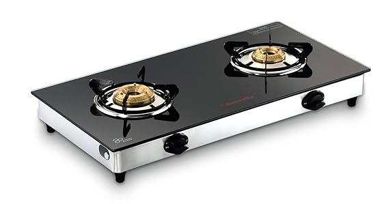 Butterfly Radiant Jumbo 2 Burner Glass Top Gas Stove | Tri-pin Brass Burners