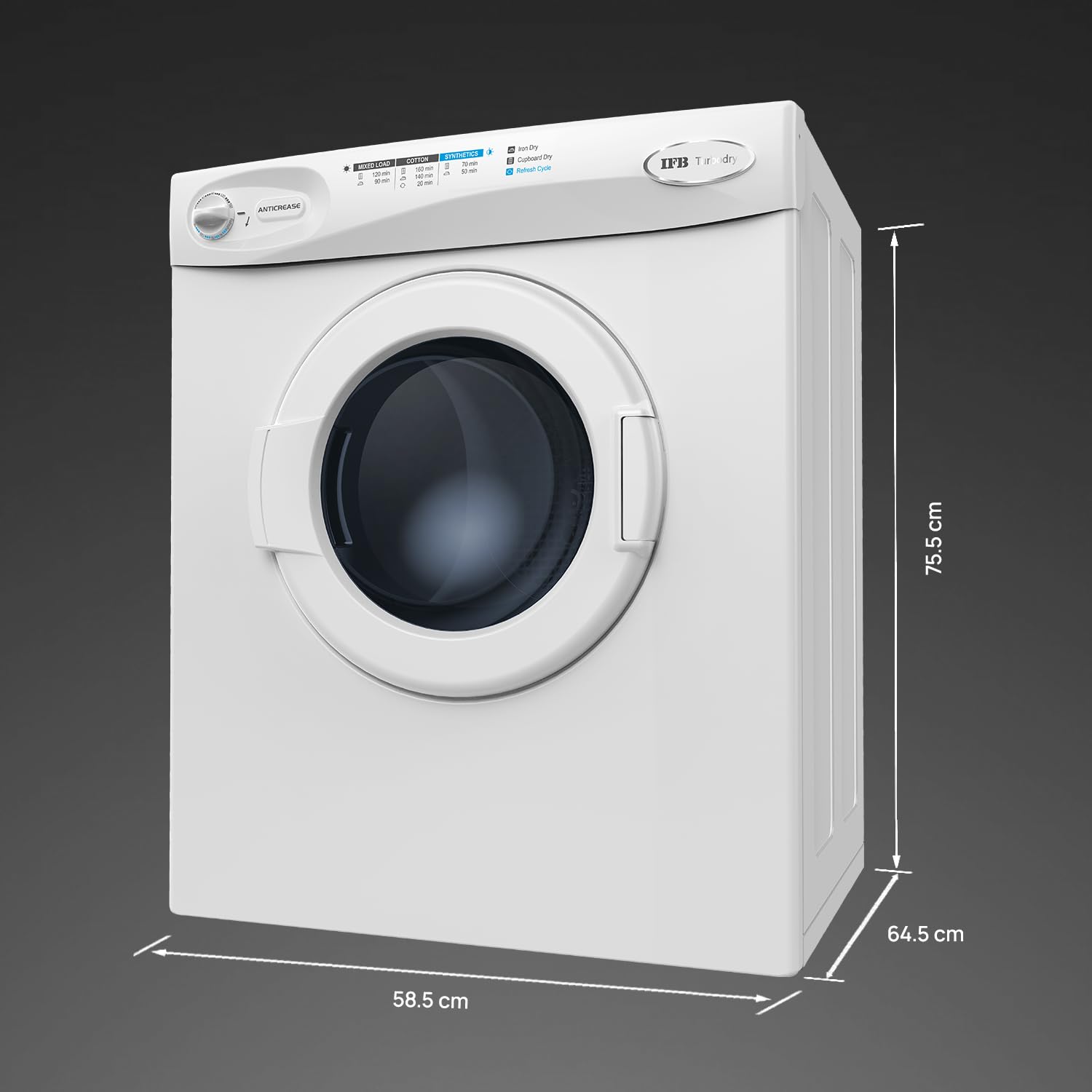 IFB 5.5 Kg Dryer Only, Fully Automatic Front Load, Refresh Cycle, Knob Control, Wall Mountable (Turbo Dry, Anti-Crease, Germ-Free Drying, White) - Alternate View