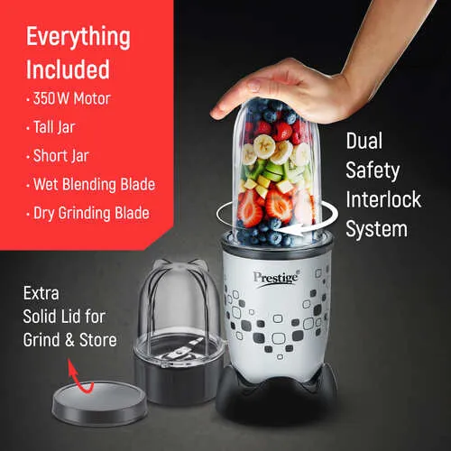 Prestige 350 Watts Nutri-Mix 2.0 Mixer Grinder with 2 Jars|Compact Design| Multipurpose Jars|Inter-Lock System| Sipper Lids - Detail View
